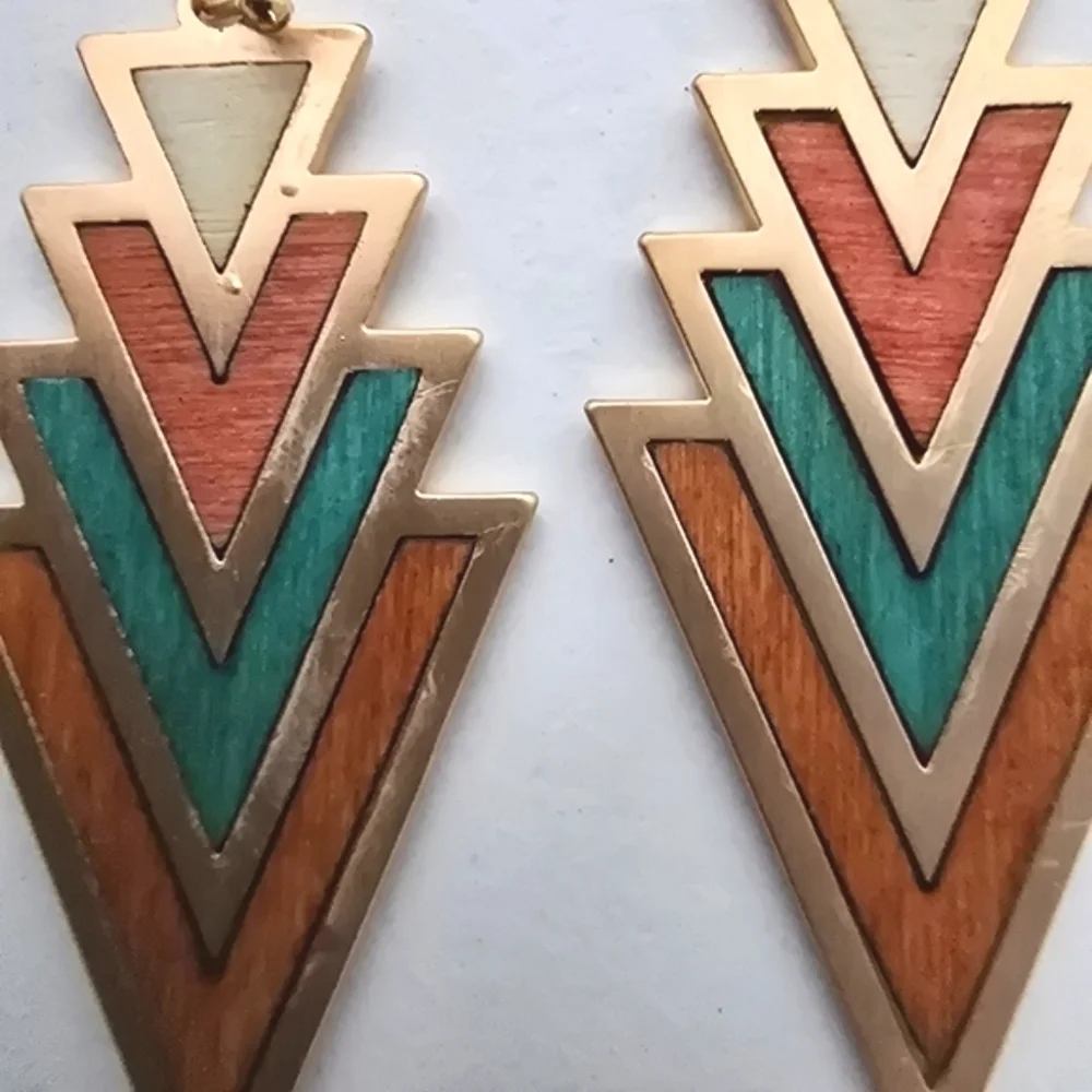 NEW Wood Arrow Teal Boho Dangle Earrings
